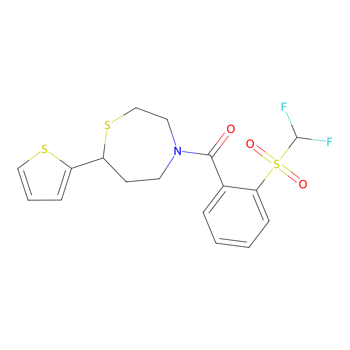 (2-((Difluoromethyl)sulfonyl)phenyl)(7-(thiophen-2-yl)-1,4-thiazepan-4-yl)methanone molecular structure, CAS 1705762-98-6