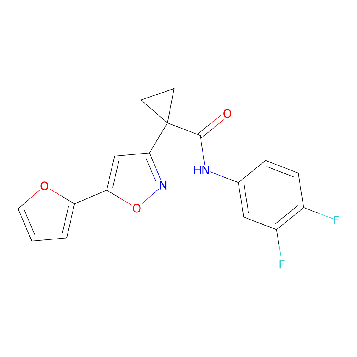 N-(3,4-difluorophenyl)-1-(5-(furan-2-yl)isoxazol-3-yl)cyclopropanecarboxamide molecular structure, CAS 1705763-44-5