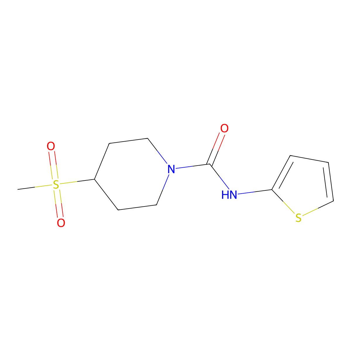 4-methanesulfonyl-N-(thiophen-2-yl)piperidine-1-carboxamide molecular structure, CAS 1705764-26-6