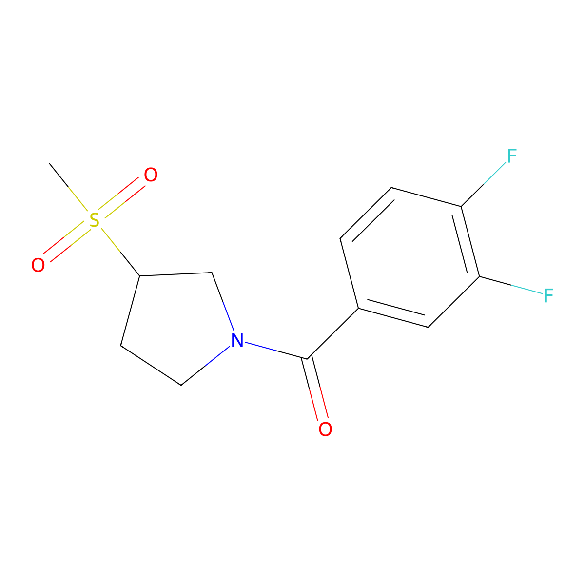 (3,4-Difluorophenyl)(3-(methylsulfonyl)pyrrolidin-1-yl)methanone molecular structure, CAS 1705765-07-6
