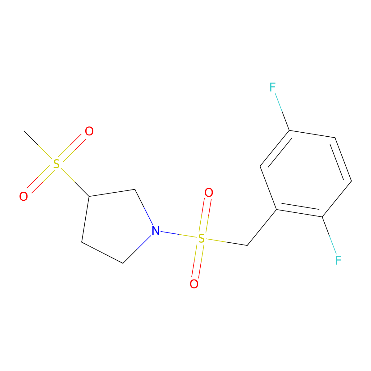 1-((2,5-Difluorobenzyl)sulfonyl)-3-(methylsulfonyl)pyrrolidine molecular structure, CAS 1705767-22-1