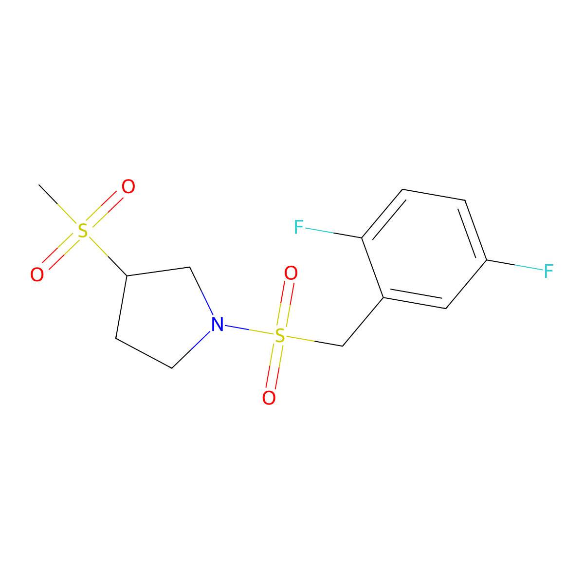 1-((2,5-Difluorobenzyl)sulfonyl)-3-(methylsulfonyl)pyrrolidine molecular structure, CAS 1705767-22-1