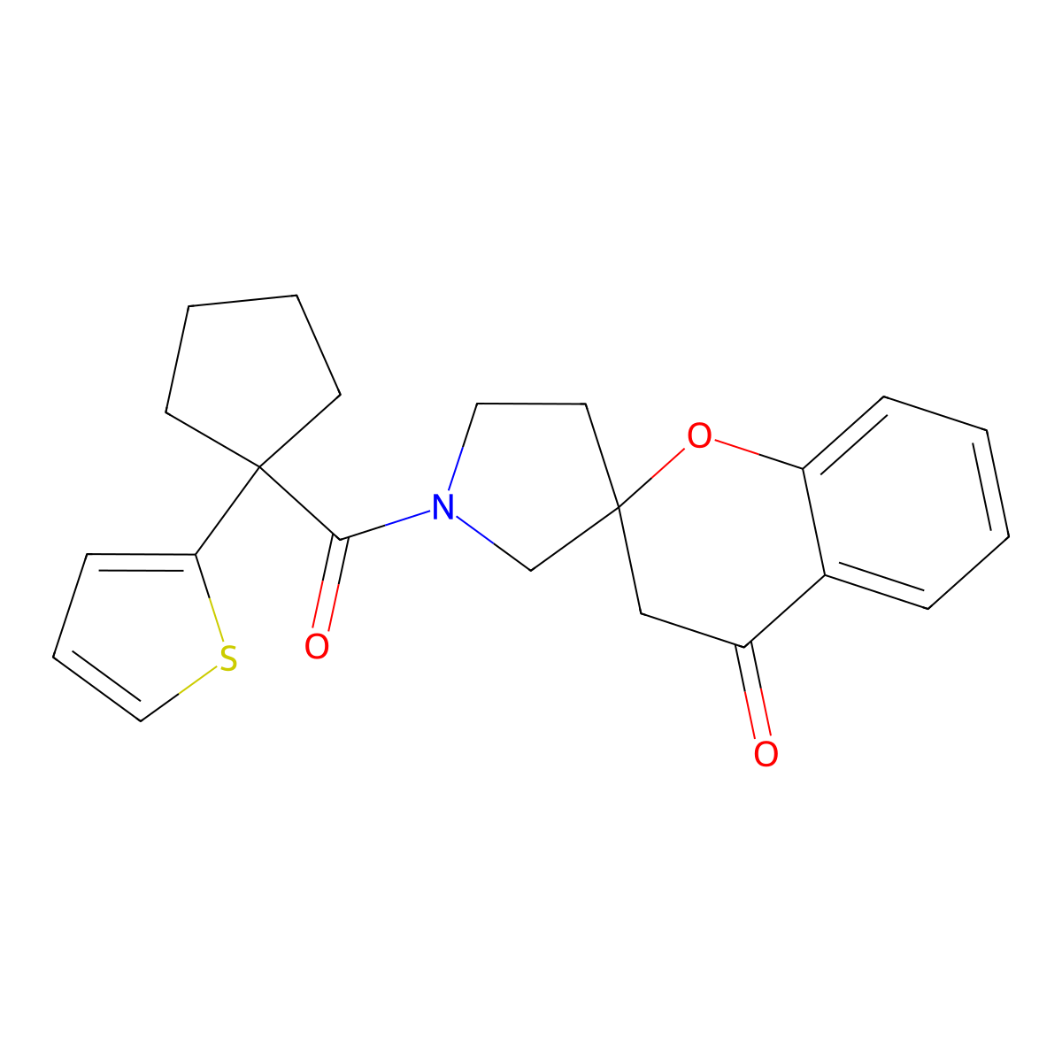 1'-[1-(Thiophen-2-yl)cyclopentanecarbonyl]-3,4-dihydrospiro[1-benzopyran-2,3'-pyrrolidine]-4-one molecular structure, CAS 1705769-11-4
