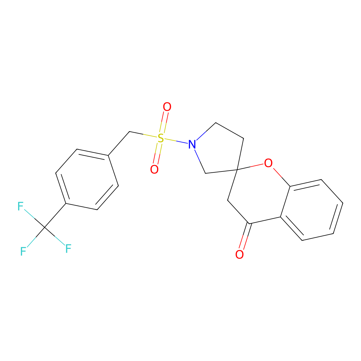 1'-((4-(Trifluoromethyl)benzyl)sulfonyl)spiro[chroman-2,3'-pyrrolidin]-4-one molecular structure, CAS 1705769-47-6
