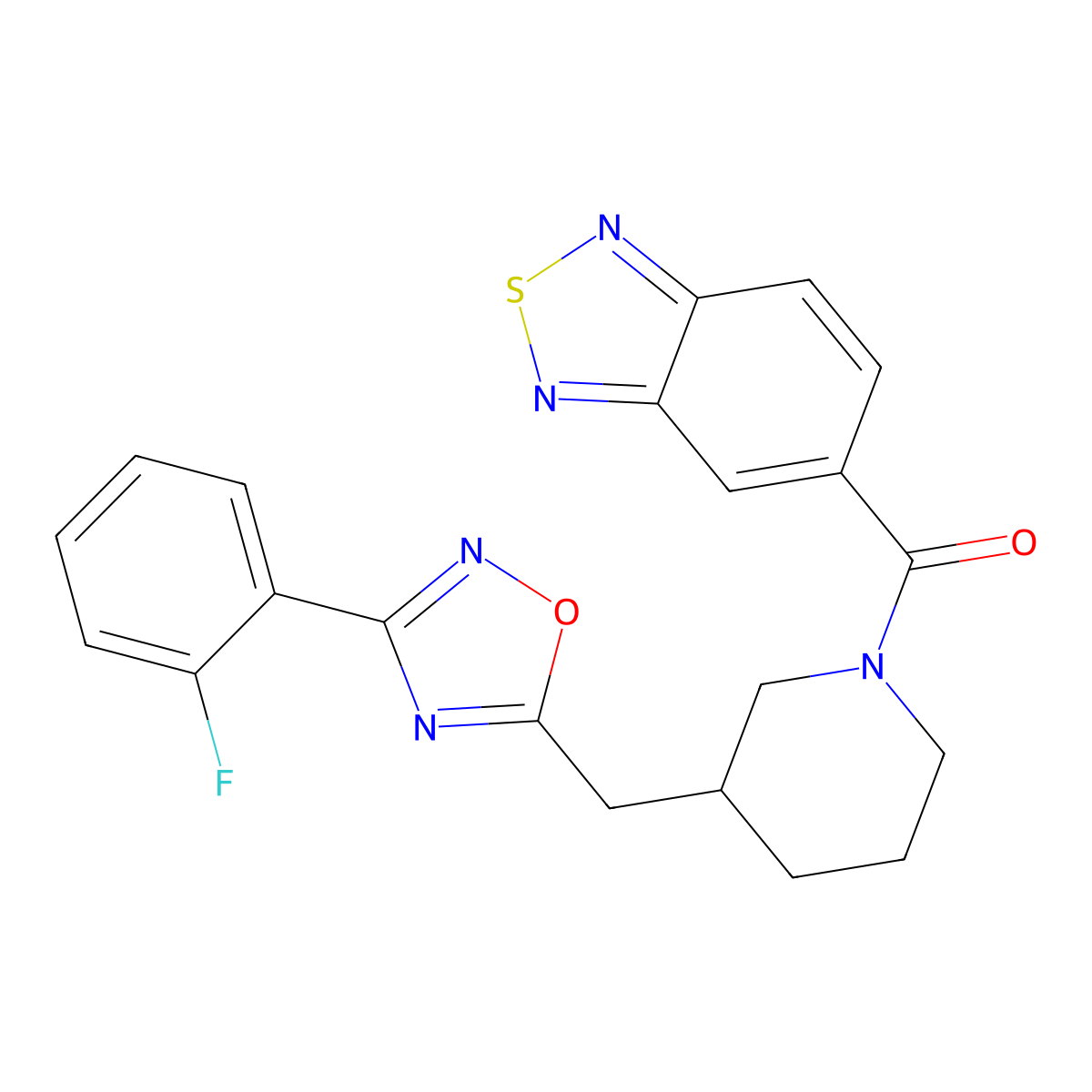 Benzo[c][1,2,5]thiadiazol-5-yl(3-((3-(2-fluorophenyl)-1,2,4-oxadiazol-5-yl)methyl)piperidin-1-yl)methanone molecular structure, CAS 1705771-51-2