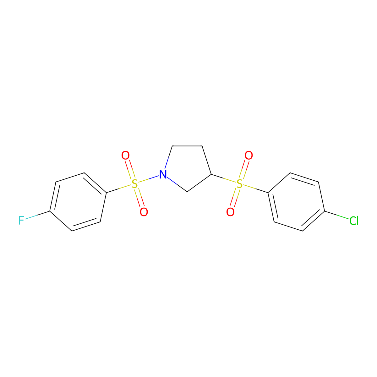 3-(4-Chlorobenzenesulfonyl)-1-(4-fluorobenzenesulfonyl)pyrrolidine molecular structure, CAS 1705776-23-3