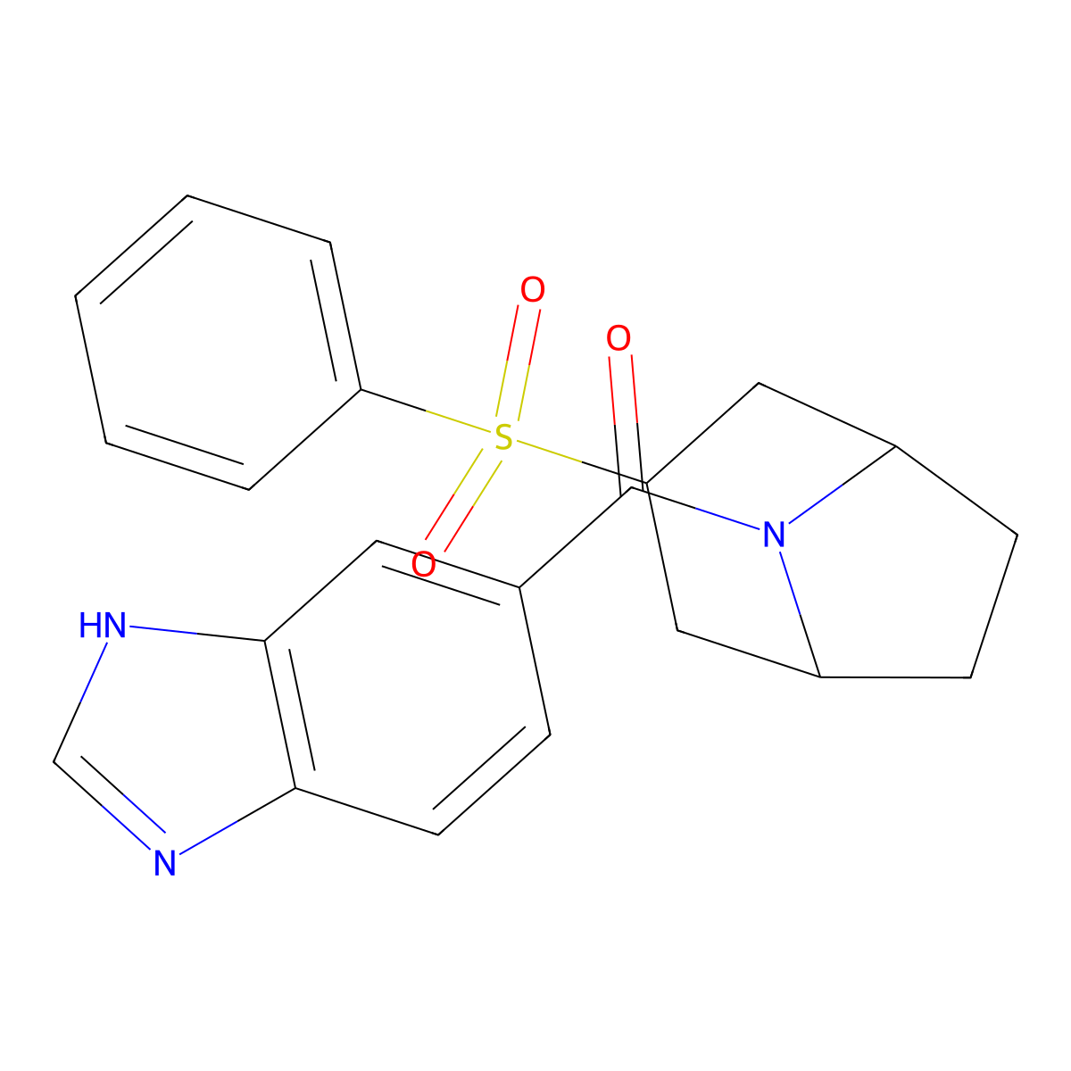 5-[3-(benzenesulfonyl)-8-azabicyclo[3.2.1]octane-8-carbonyl]-1H-1,3-benzodiazole molecular structure, CAS 1705781-37-8