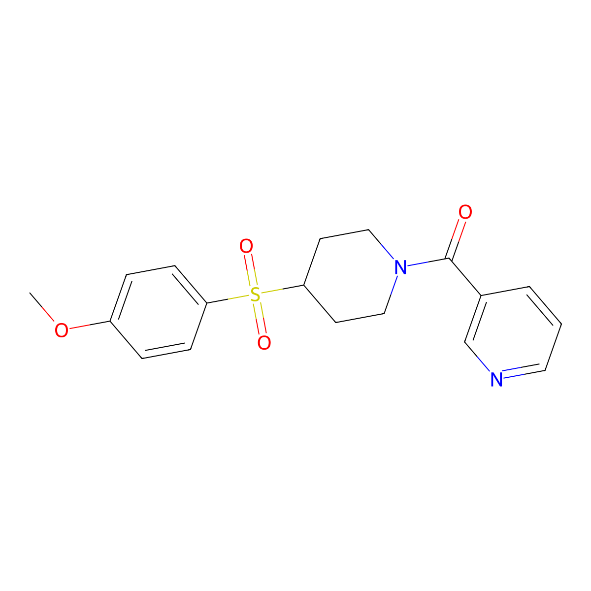 (4-((4-Methoxyphenyl)sulfonyl)piperidin-1-yl)(pyridin-3-yl)methanone molecular structure, CAS 1705784-36-6