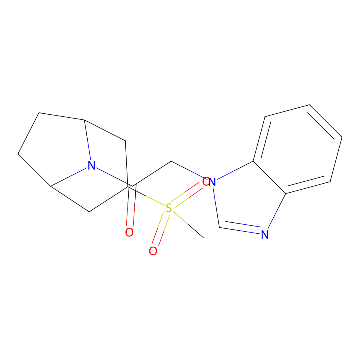 2-(1H-benzo[d]imidazol-1-yl)-1-((1R,5S)-3-(methylsulfonyl)-8-azabicyclo[3.2.1]octan-8-yl)ethanone molecular structure, CAS 1705784-78-6