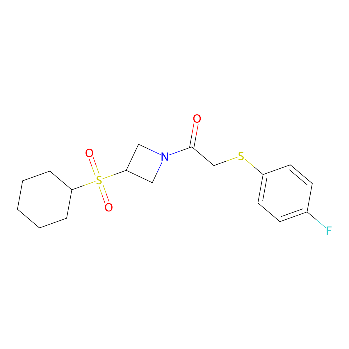 1-(3-(Cyclohexylsulfonyl)azetidin-1-yl)-2-((4-fluorophenyl)thio)ethanone molecular structure, CAS 1705787-80-9