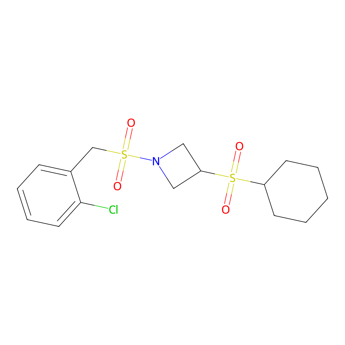 1-((2-Chlorobenzyl)sulfonyl)-3-(cyclohexylsulfonyl)azetidine molecular structure, CAS 1705789-23-6