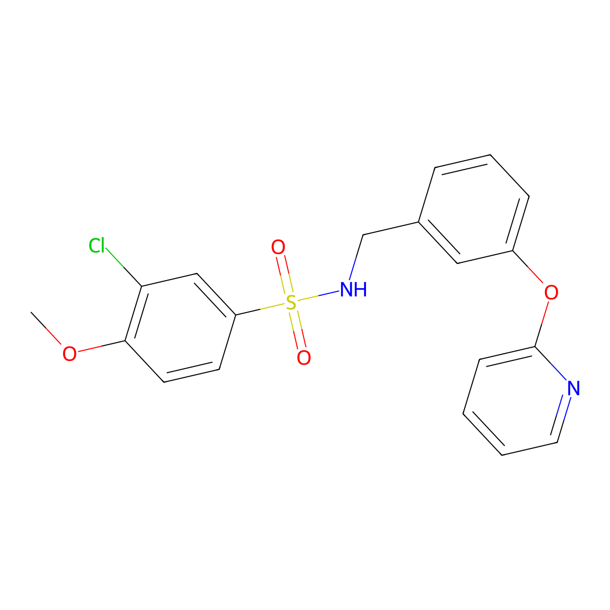 3-chloro-4-methoxy-N-(3-(pyridin-2-yloxy)benzyl)benzenesulfonamide molecular structure, CAS 1705796-37-7