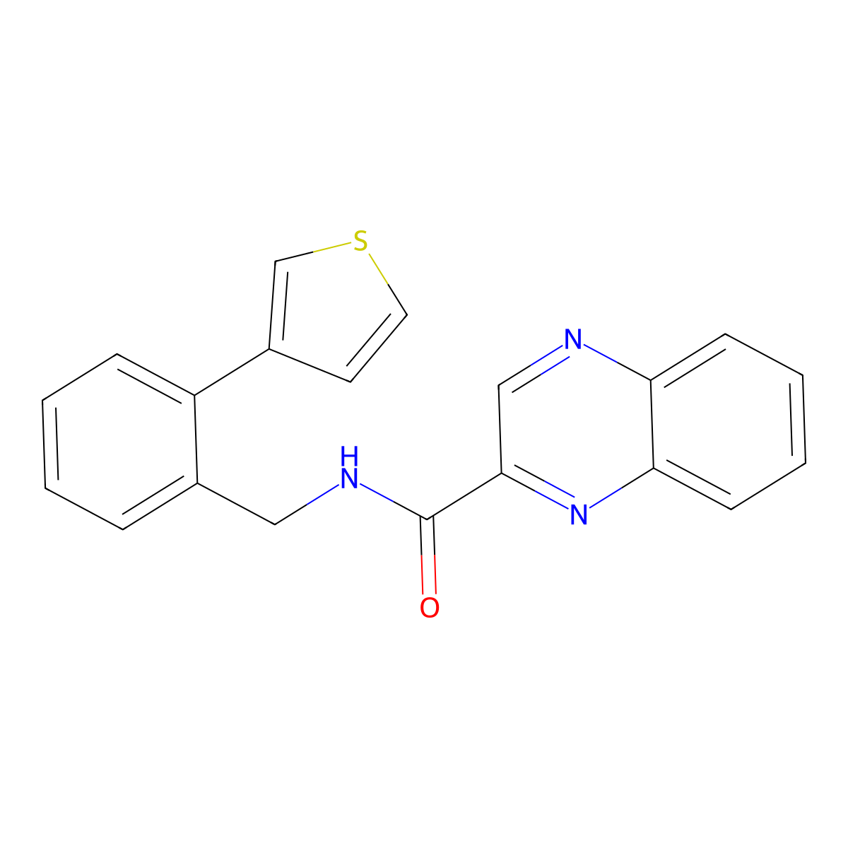 N-(2-(thiophen-3-yl)benzyl)quinoxaline-2-carboxamide molecular structure, CAS 1705798-01-1