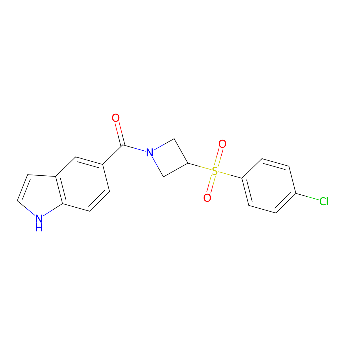 (3-((4-chlorophenyl)sulfonyl)azetidin-1-yl)(1H-indol-5-yl)methanone molecular structure, CAS 1705798-49-7