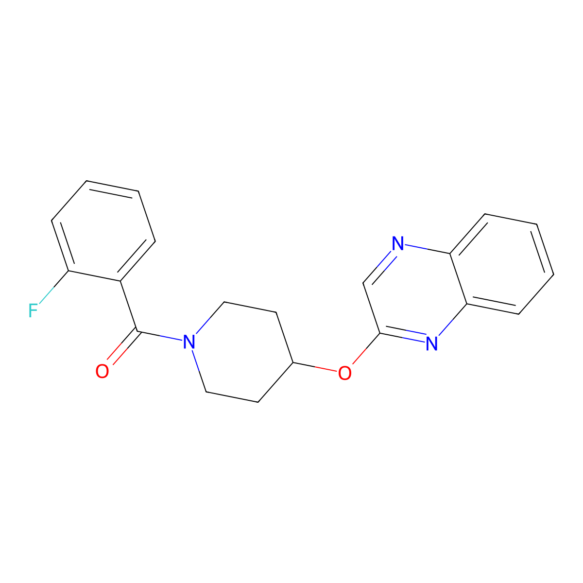 (2-Fluorophenyl)(4-(quinoxalin-2-yloxy)piperidin-1-yl)methanone molecular structure, CAS 1705800-68-5