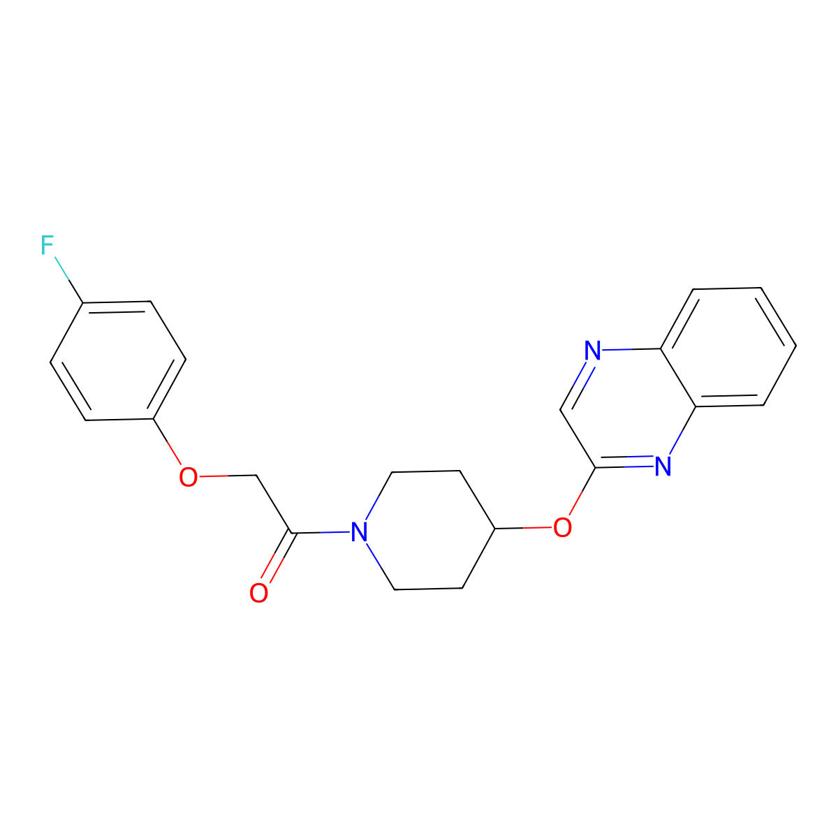 2-(4-Fluorophenoxy)-1-(4-(quinoxalin-2-yloxy)piperidin-1-yl)ethanone molecular structure, CAS 1705801-04-2