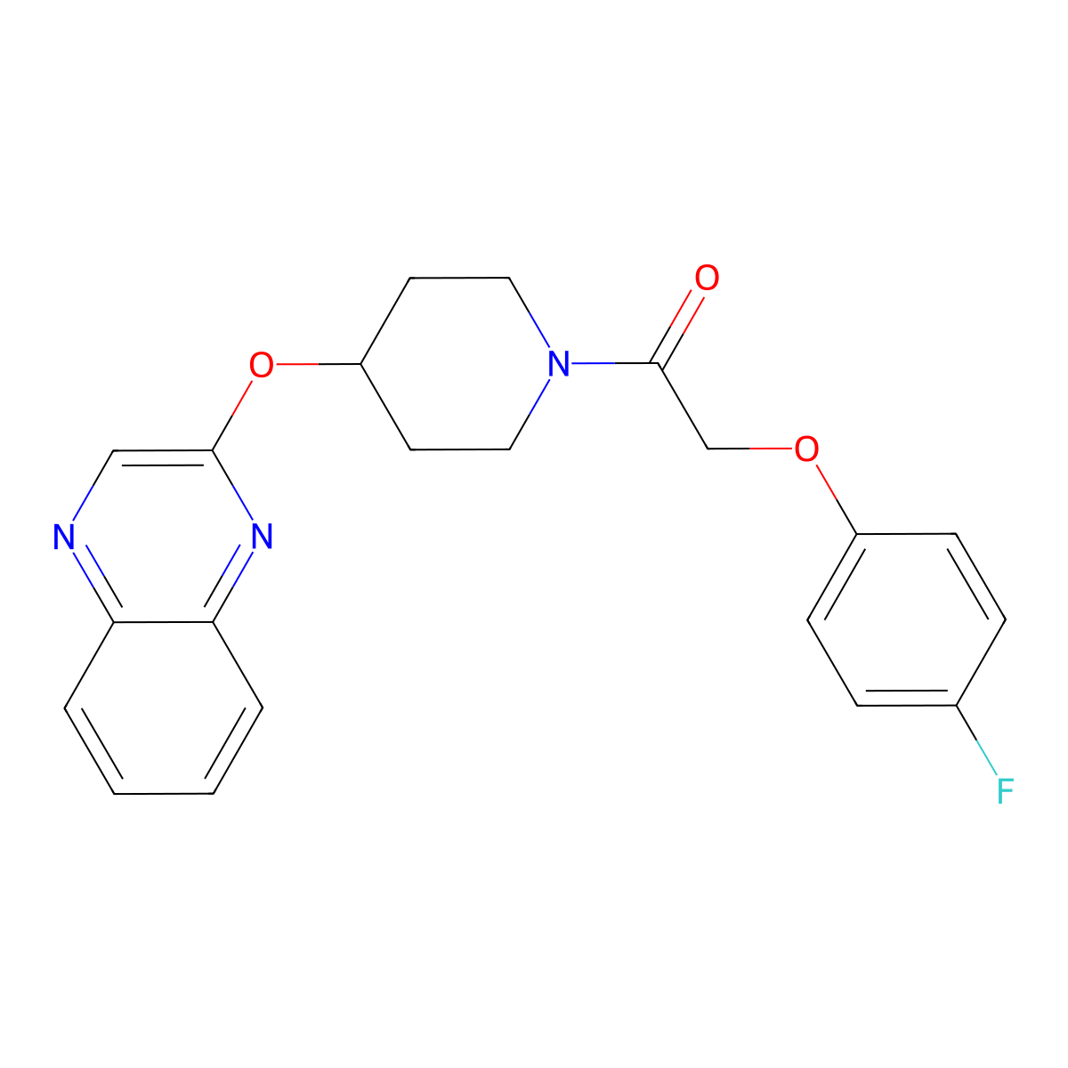 2-(4-Fluorophenoxy)-1-(4-(quinoxalin-2-yloxy)piperidin-1-yl)ethanone molecular structure, CAS 1705801-04-2