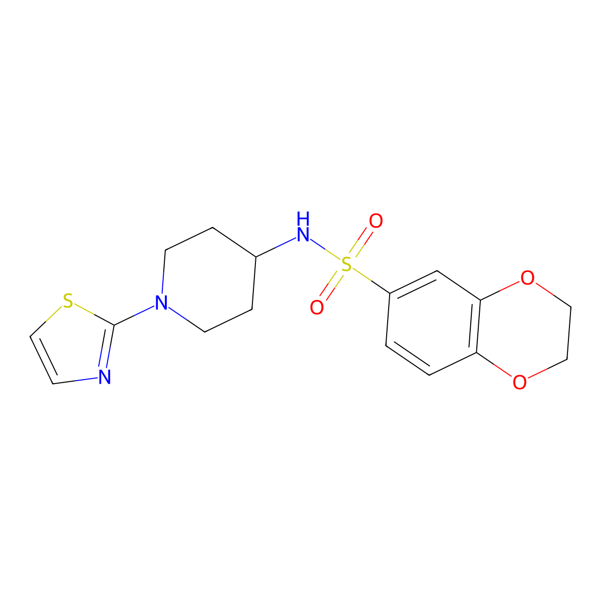 N-(1-(thiazol-2-yl)piperidin-4-yl)-2,3-dihydrobenzo[b][1,4]dioxine-6-sulfonamide molecular structure, CAS 1705801-66-6