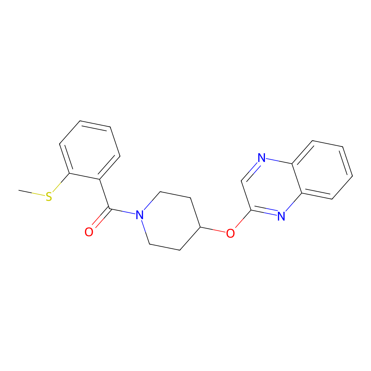 (2-(Methylthio)phenyl)(4-(quinoxalin-2-yloxy)piperidin-1-yl)methanone molecular structure, CAS 1705802-07-8
