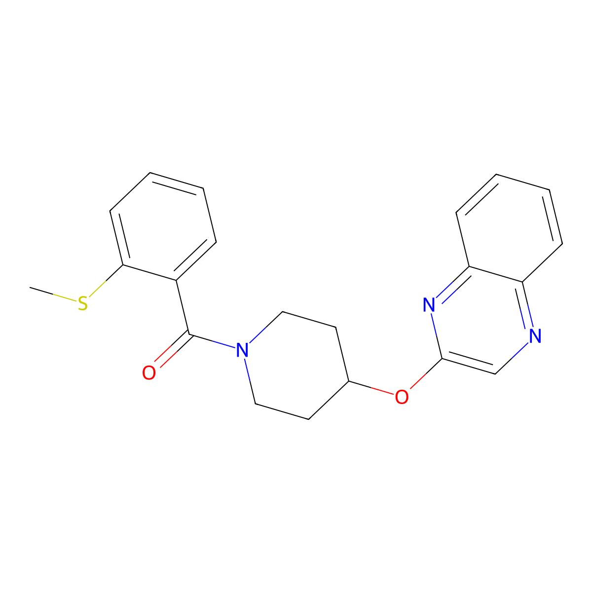 (2-(Methylthio)phenyl)(4-(quinoxalin-2-yloxy)piperidin-1-yl)methanone molecular structure, CAS 1705802-07-8