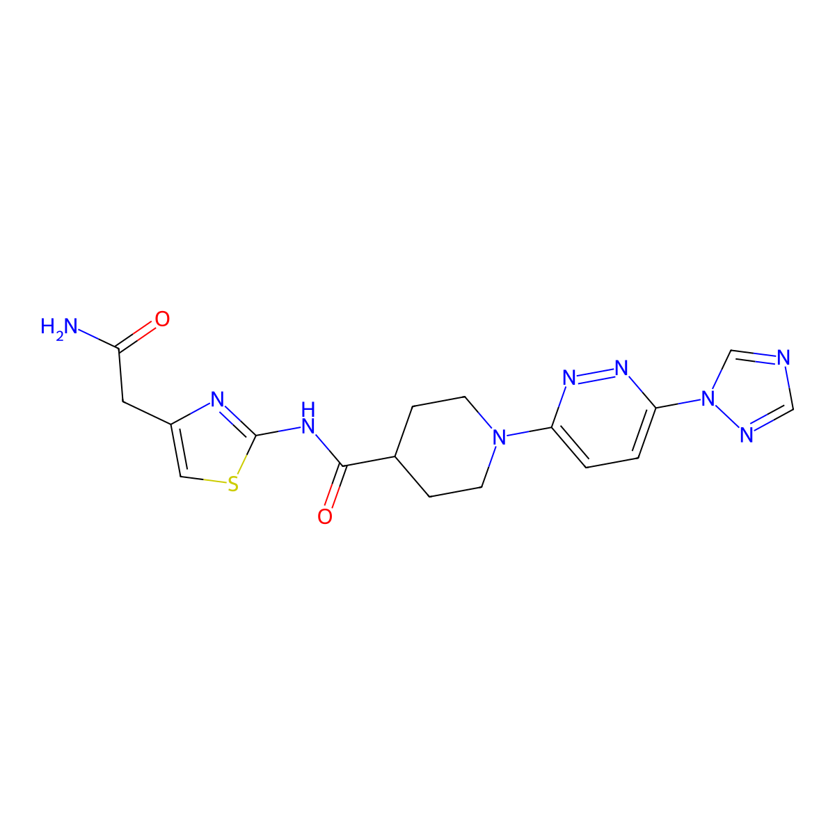1-(6-(1H-1,2,4-triazol-1-yl)pyridazin-3-yl)-N-(4-(2-amino-2-oxoethyl)thiazol-2-yl)piperidine-4-carboxamide molecular structure, CAS 1705802-29-4