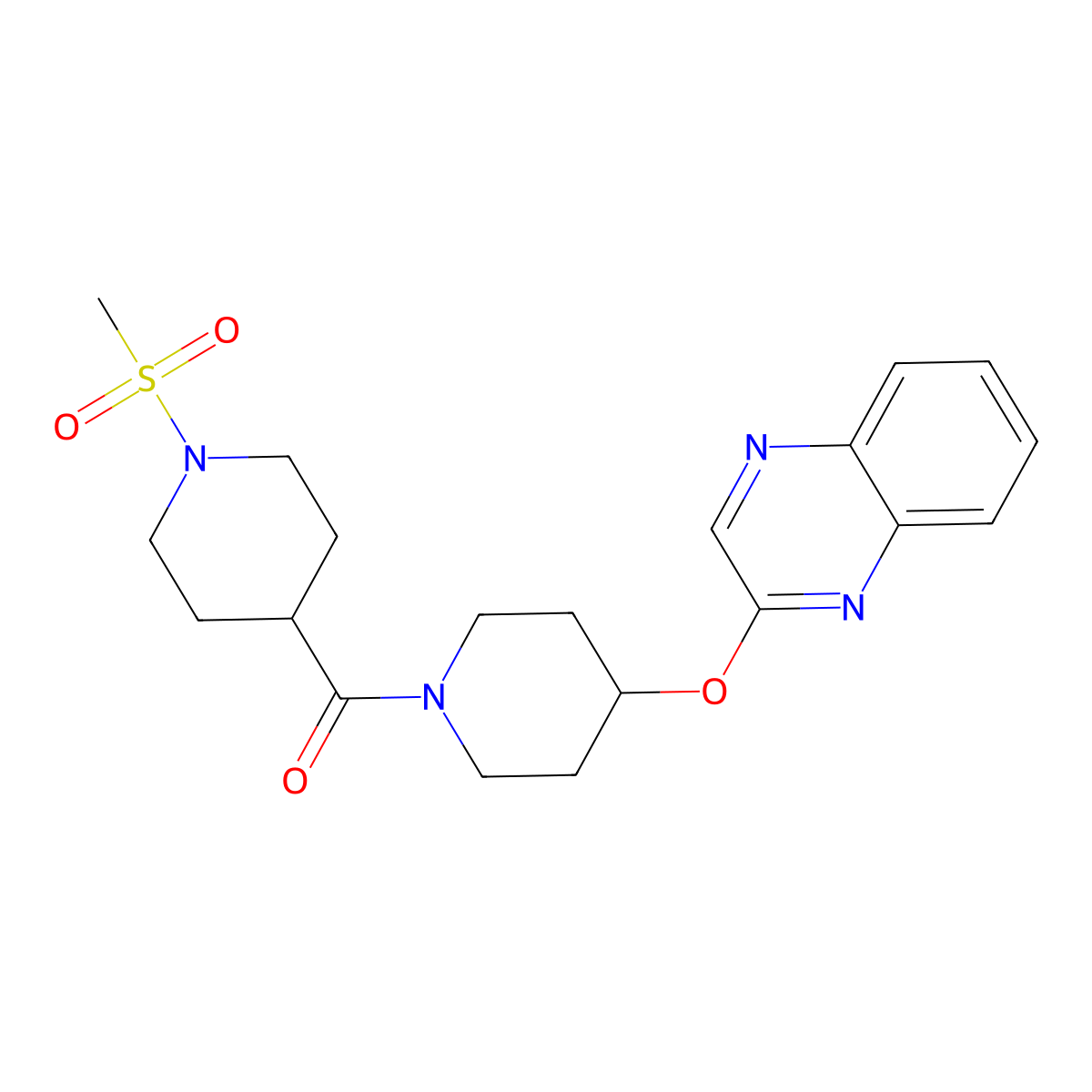 (1-(Methylsulfonyl)piperidin-4-yl)(4-(quinoxalin-2-yloxy)piperidin-1-yl)methanone molecular structure, CAS 1705802-33-0