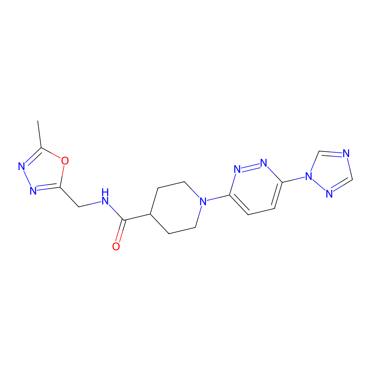 1-(6-(1H-1,2,4-triazol-1-yl)pyridazin-3-yl)-N-((5-methyl-1,3,4-oxadiazol-2-yl)methyl)piperidine-4-carboxamide molecular structure, CAS 1705802-72-7
