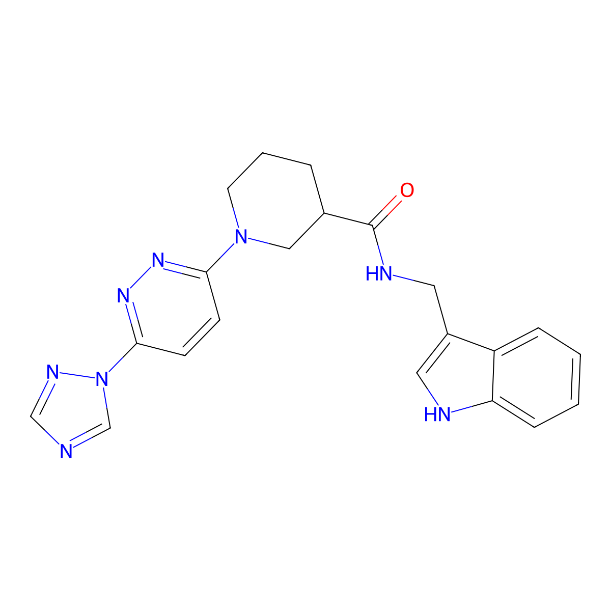1-(6-(1H-1,2,4-triazol-1-yl)pyridazin-3-yl)-N-((1H-indol-3-yl)methyl)piperidine-3-carboxamide molecular structure, CAS 1705809-57-9