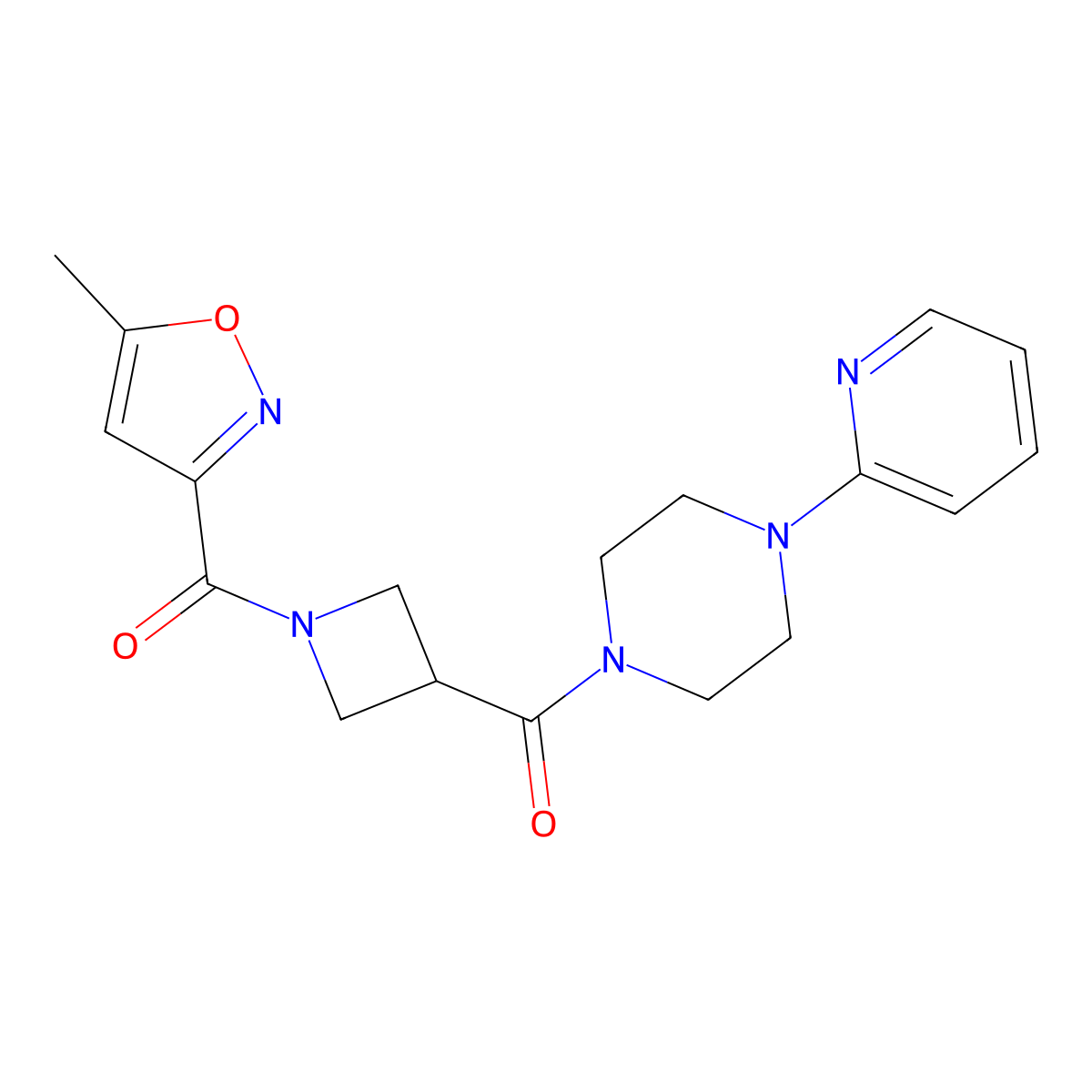 (5-Methylisoxazol-3-yl)(3-(4-(pyridin-2-yl)piperazine-1-carbonyl)azetidin-1-yl)methanone molecular structure, CAS 1705814-87-4