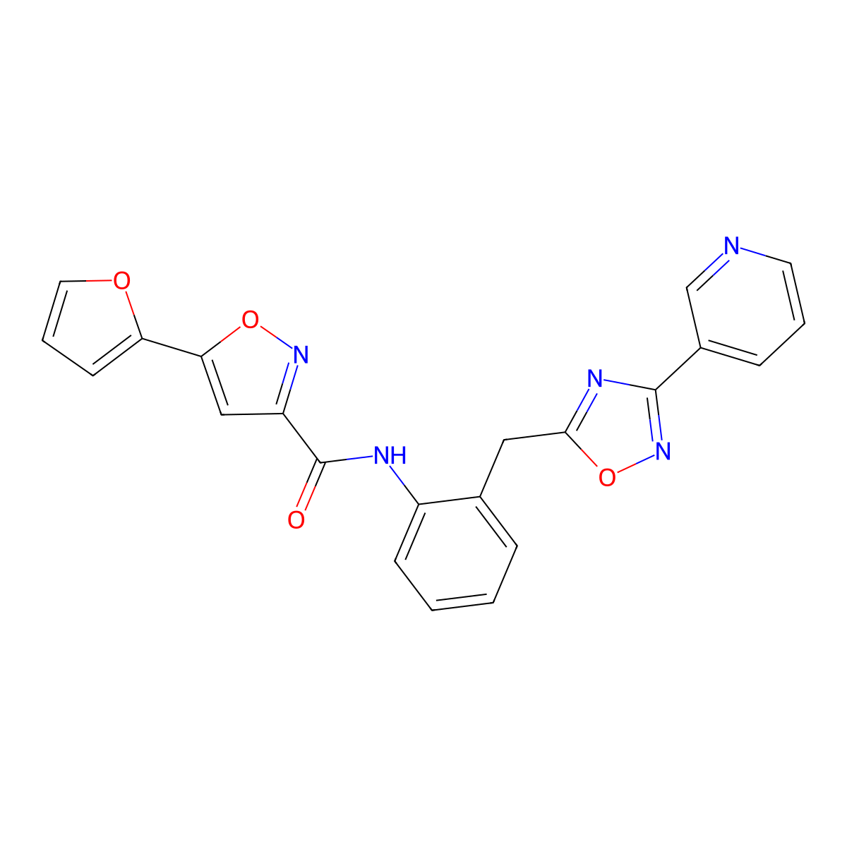 5-(furan-2-yl)-N-(2-((3-(pyridin-3-yl)-1,2,4-oxadiazol-5-yl)methyl)phenyl)isoxazole-3-carboxamide molecular structure, CAS 1705815-37-7