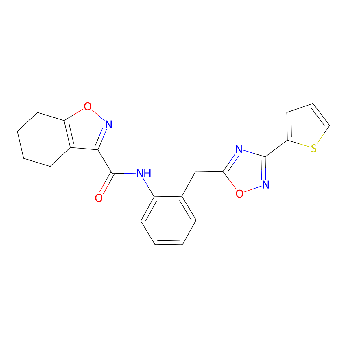 N-(2-((3-(thiophen-2-yl)-1,2,4-oxadiazol-5-yl)methyl)phenyl)-4,5,6,7-tetrahydrobenzo[d]isoxazole-3-carboxamide molecular structure, CAS 1705818-78-5