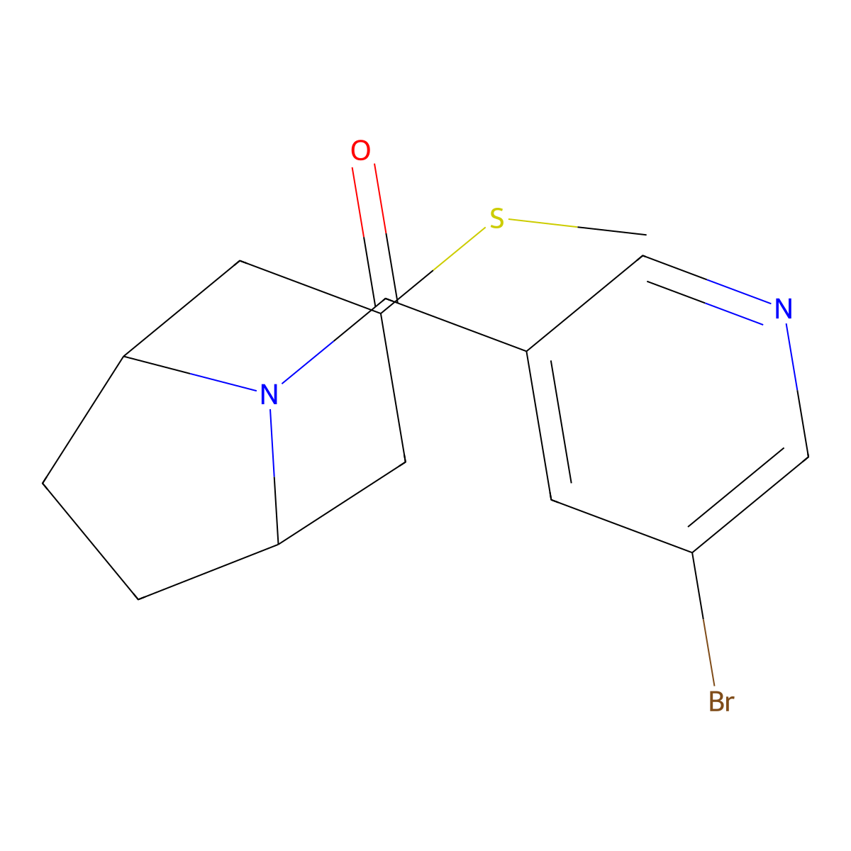 (5-bromopyridin-3-yl)((1R,5S)-3-(methylthio)-8-azabicyclo[3.2.1]octan-8-yl)methanone molecular structure, CAS 1705830-84-7