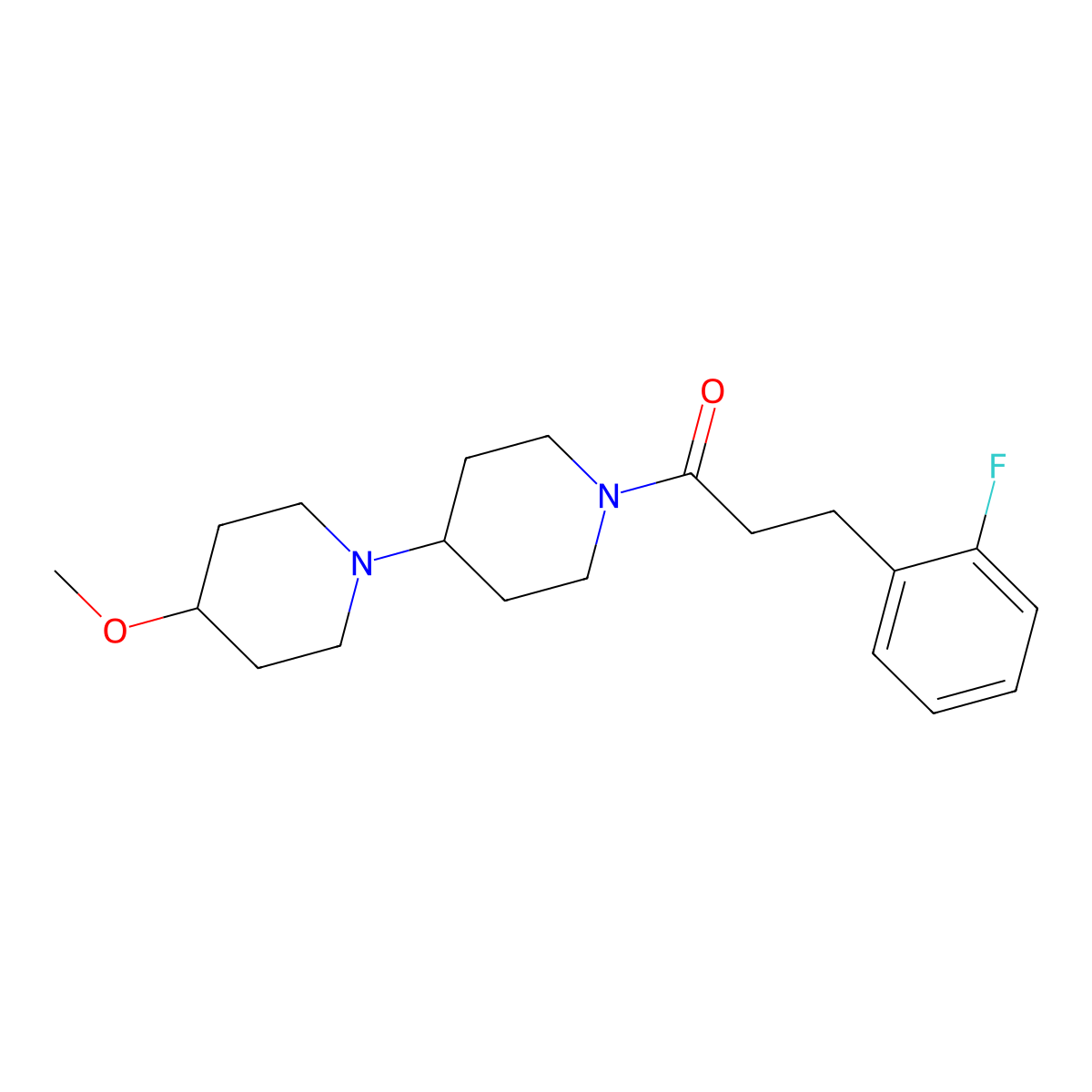 3-(2-Fluorophenyl)-1-{4-methoxy-[1,4'-bipiperidine]-1'-yl}propan-1-one molecular structure, CAS 1705834-96-3