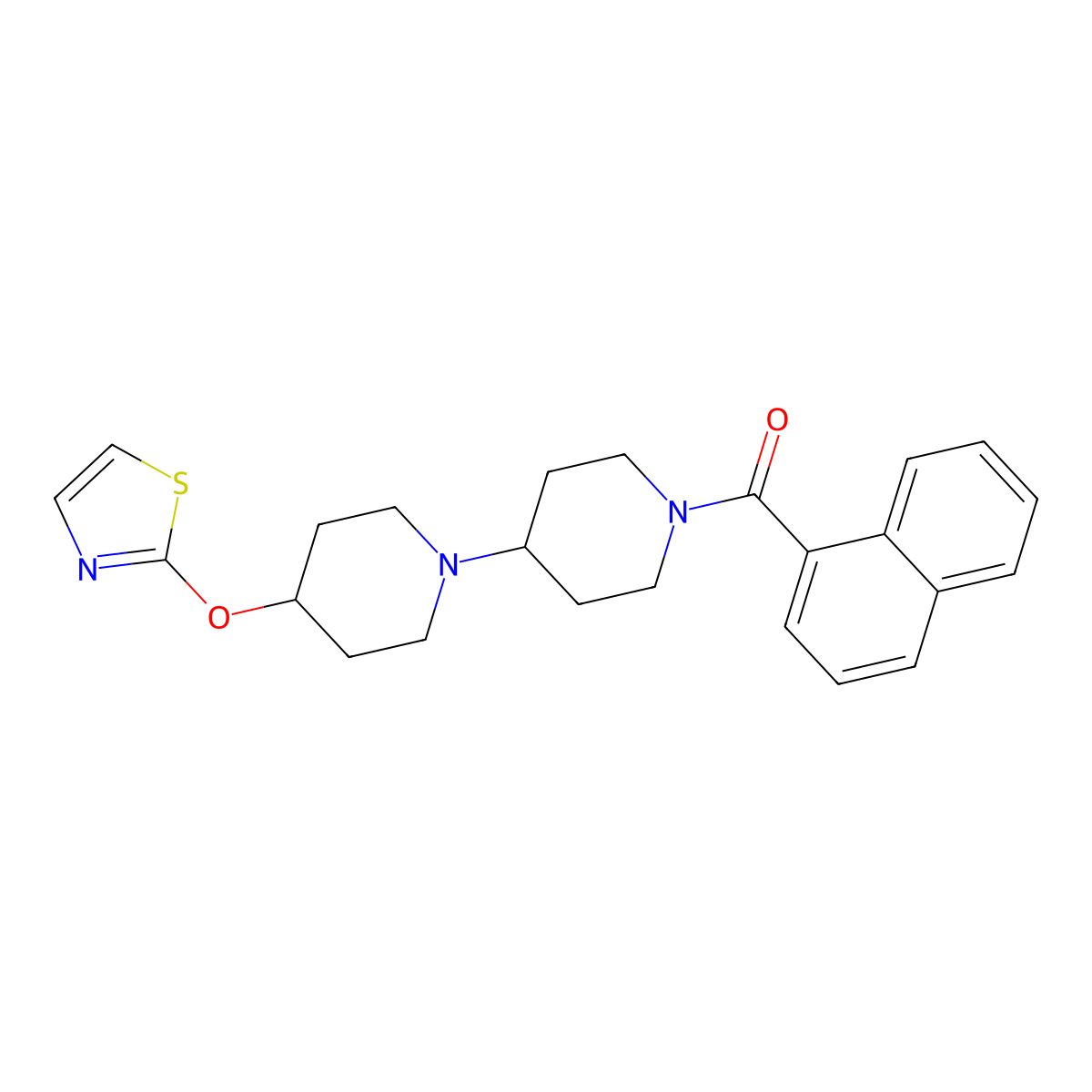 Naphthalen-1-yl(4-(thiazol-2-yloxy)-[1,4'-bipiperidin]-1'-yl)methanone molecular structure, CAS 1705836-00-5