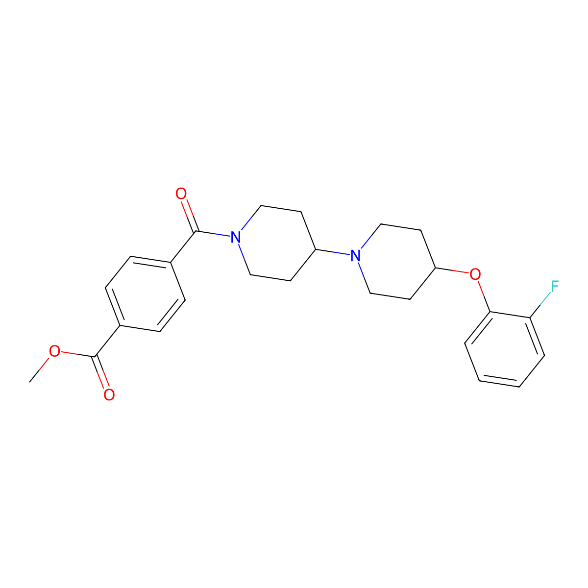 Methyl 4-(4-(2-fluorophenoxy)-[1,4'-bipiperidine]-1'-carbonyl)benzoate molecular structure, CAS 1705836-94-7