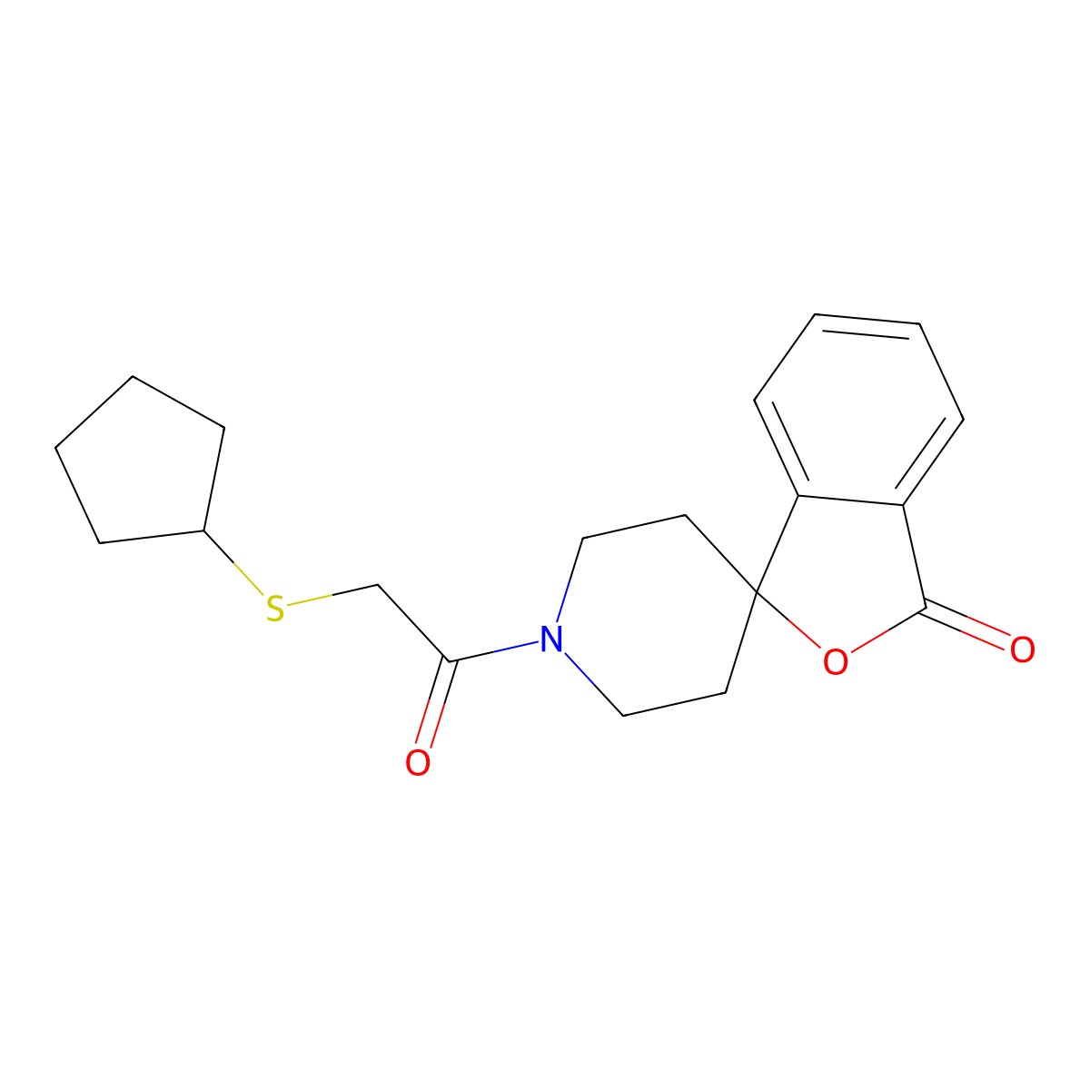 1'-(2-(cyclopentylthio)acetyl)-3H-spiro[isobenzofuran-1,4'-piperidin]-3-one molecular structure, CAS 1705837-82-6