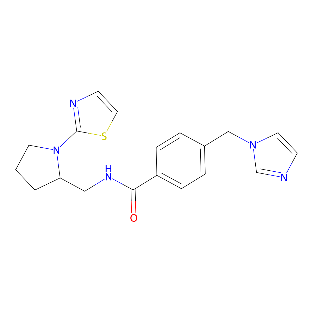 4-((1H-imidazol-1-yl)methyl)-N-((1-(thiazol-2-yl)pyrrolidin-2-yl)methyl)benzamide molecular structure, CAS 1705840-05-6