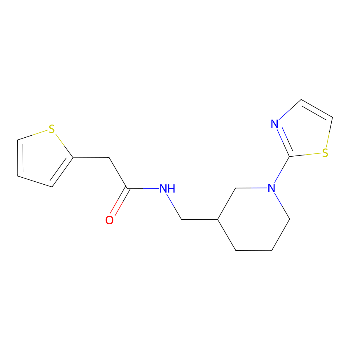 N-((1-(thiazol-2-yl)piperidin-3-yl)methyl)-2-(thiophen-2-yl)acetamide molecular structure, CAS 1705841-06-0