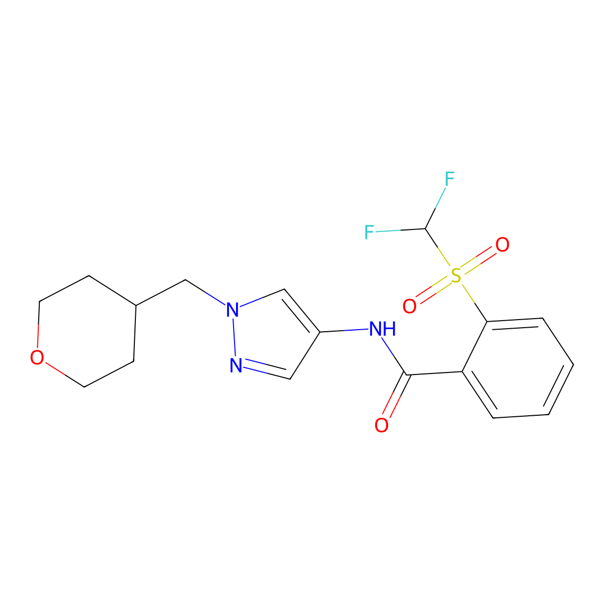 2-((difluoromethyl)sulfonyl)-N-(1-((tetrahydro-2H-pyran-4-yl)methyl)-1H-pyrazol-4-yl)benzamide molecular structure, CAS 1705842-34-7