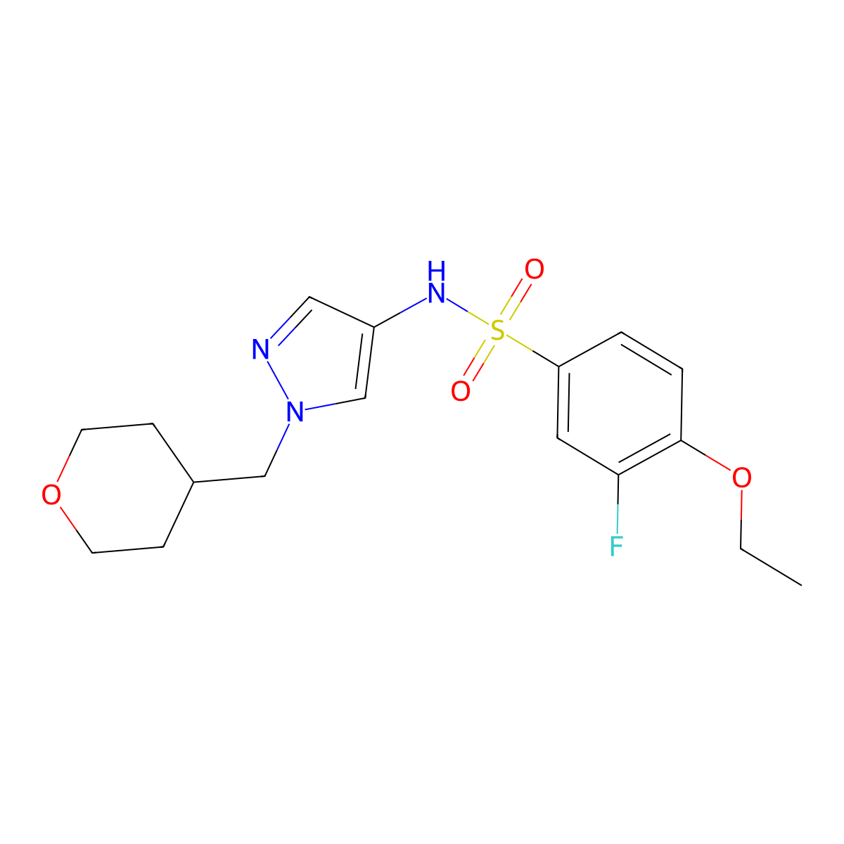 4-ethoxy-3-fluoro-N-(1-((tetrahydro-2H-pyran-4-yl)methyl)-1H-pyrazol-4-yl)benzenesulfonamide molecular structure, CAS 1705844-40-1