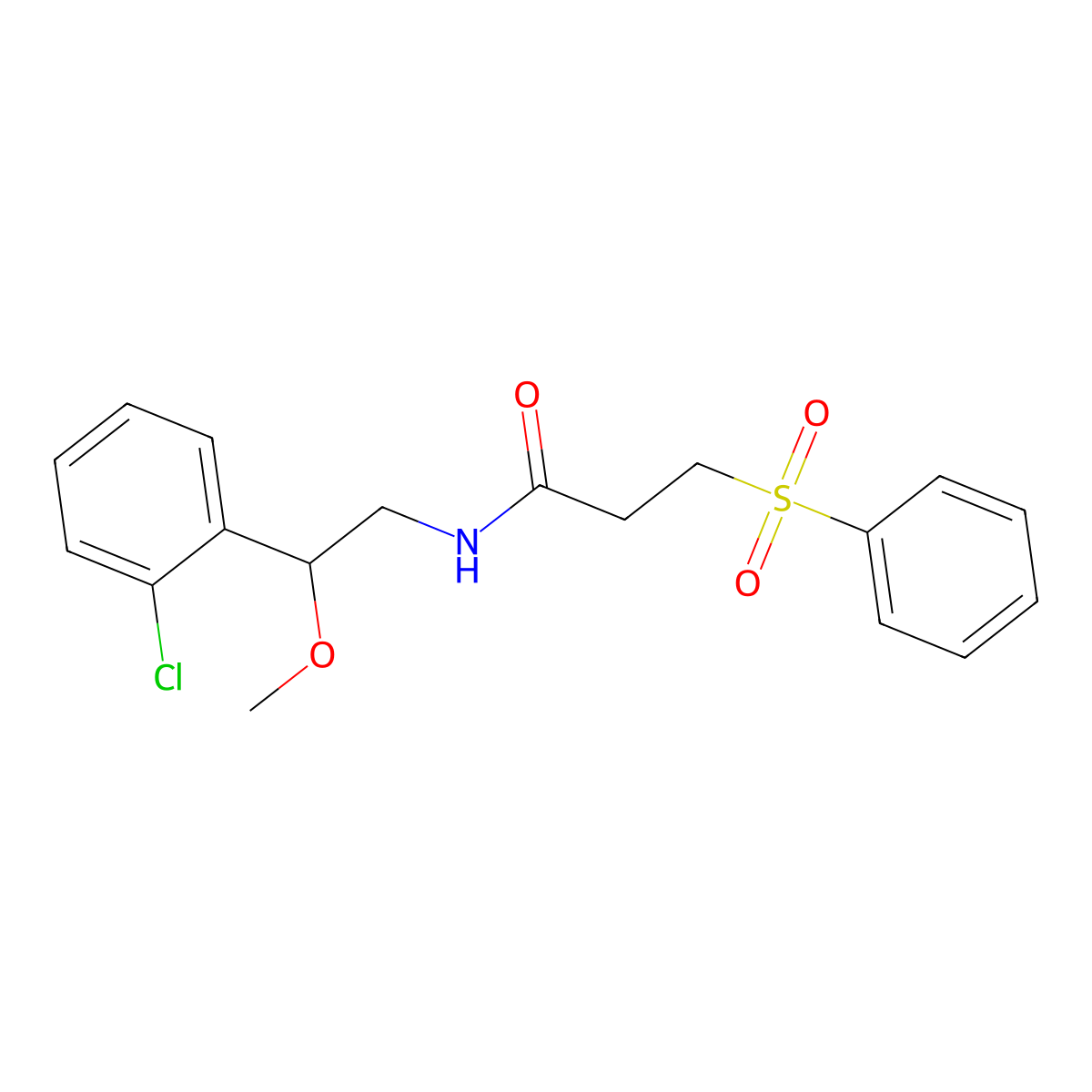 N-(2-(2-chlorophenyl)-2-methoxyethyl)-3-(phenylsulfonyl)propanamide molecular structure, CAS 1705845-50-6