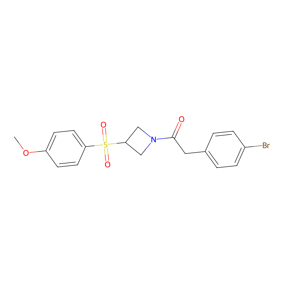 2-(4-Bromophenyl)-1-(3-((4-methoxyphenyl)sulfonyl)azetidin-1-yl)ethanone molecular structure, CAS 1705845-78-8