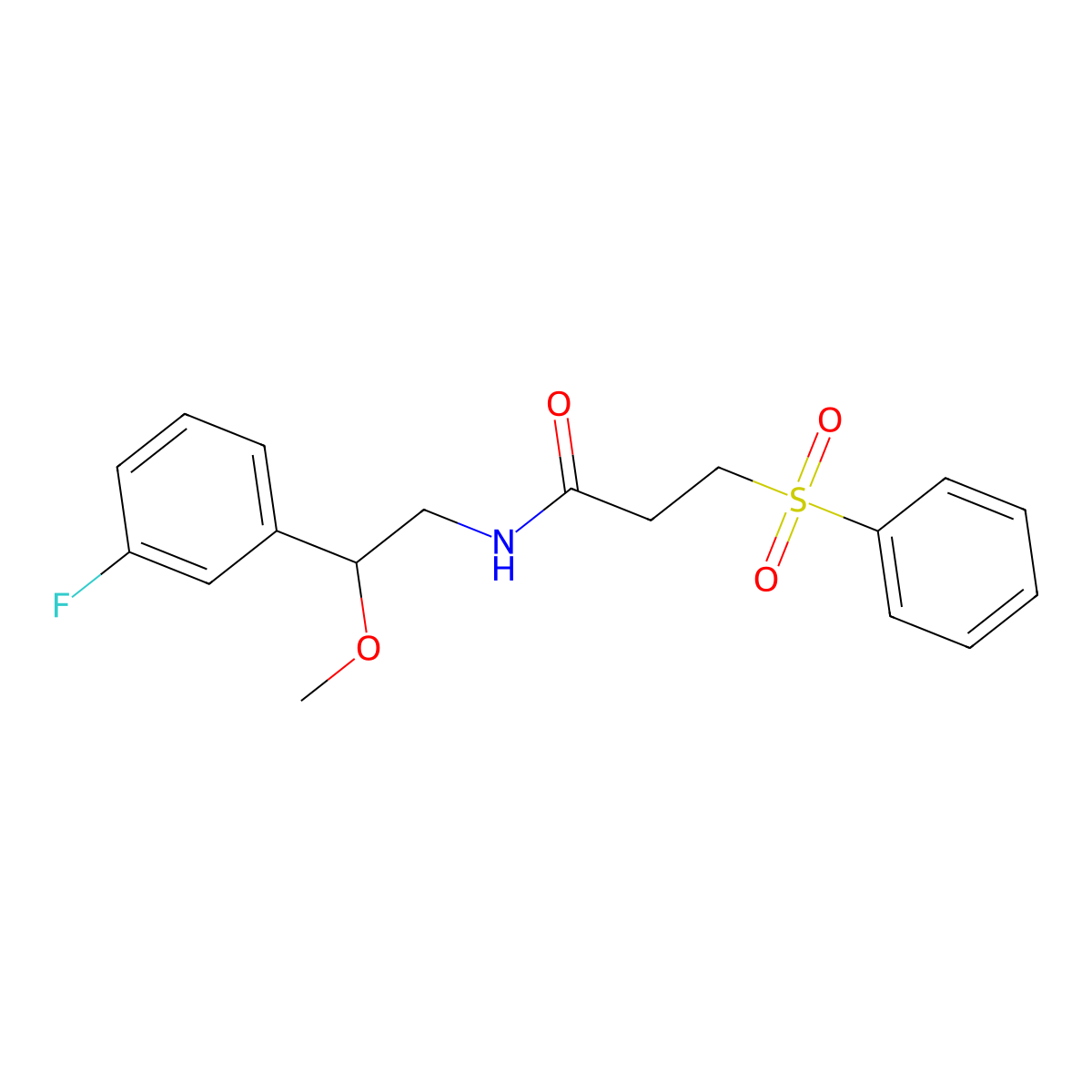 N-(2-(3-fluorophenyl)-2-methoxyethyl)-3-(phenylsulfonyl)propanamide molecular structure, CAS 1705845-79-9