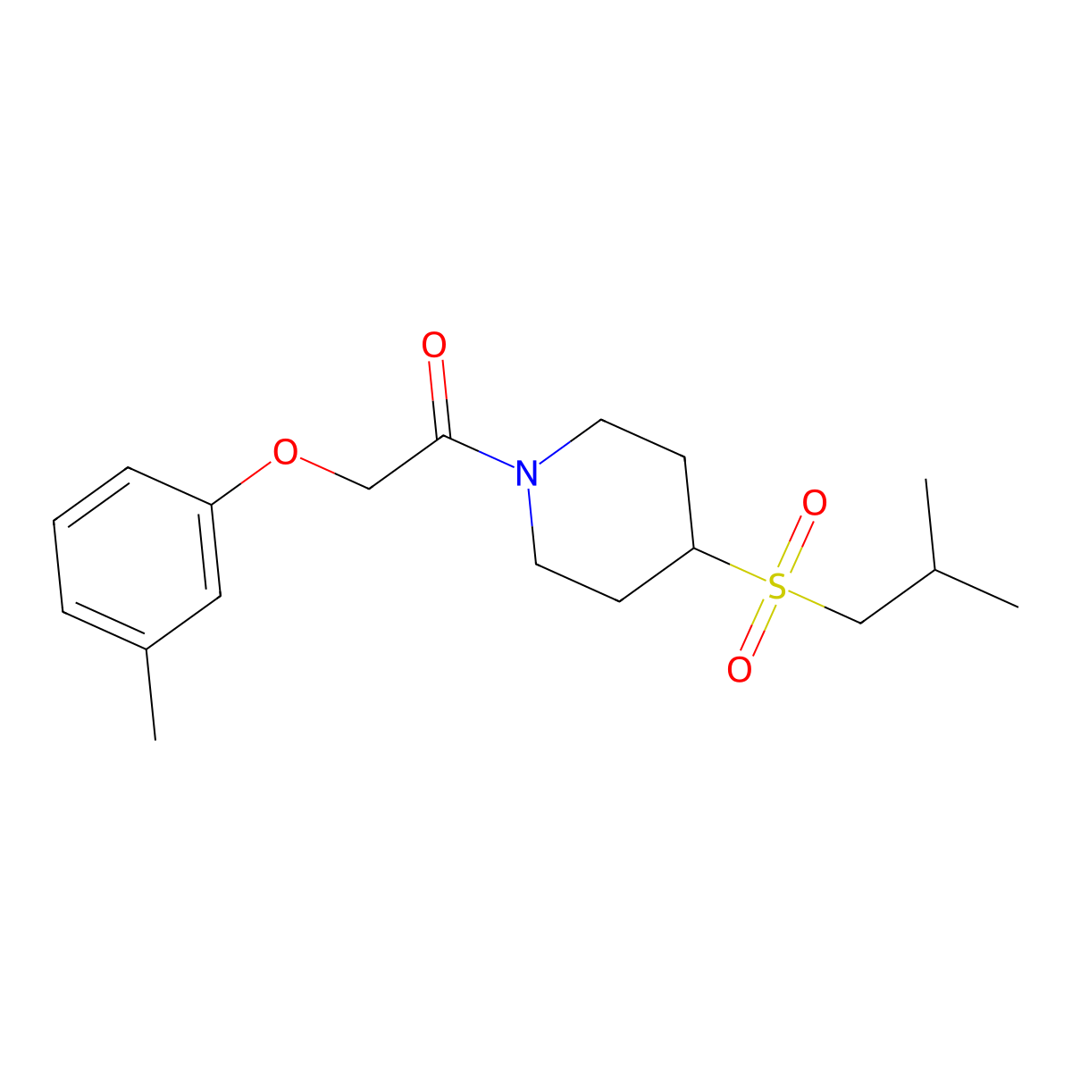 1-(4-(Isobutylsulfonyl)piperidin-1-yl)-2-(m-tolyloxy)ethanone molecular structure, CAS 1705846-13-4