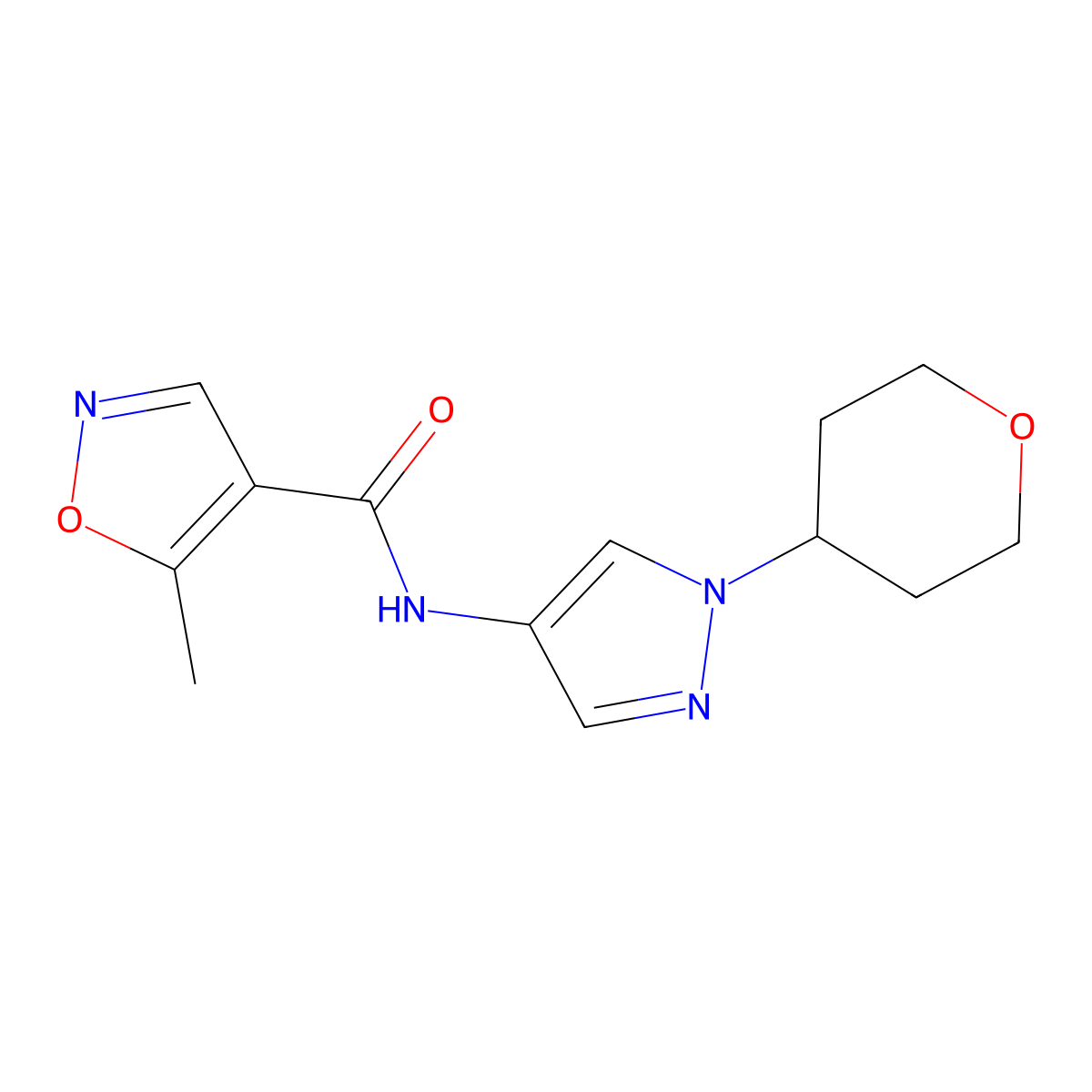 5-methyl-N-(1-(tetrahydro-2H-pyran-4-yl)-1H-pyrazol-4-yl)isoxazole-4-carboxamide molecular structure, CAS 1705846-99-6