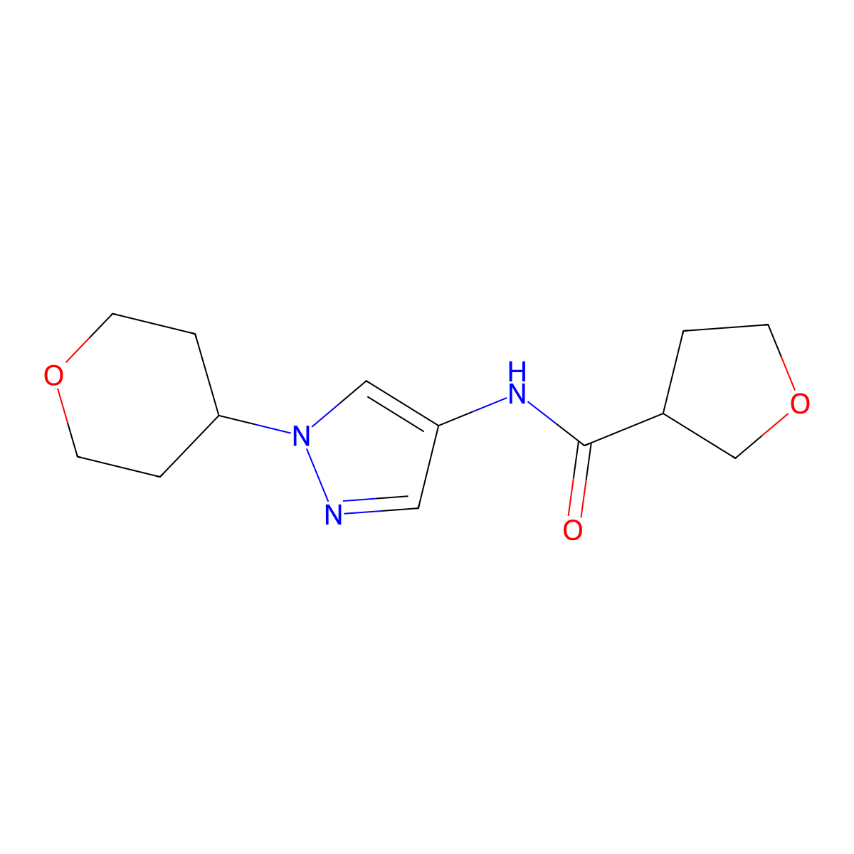 N-(1-(tetrahydro-2H-pyran-4-yl)-1H-pyrazol-4-yl)tetrahydrofuran-3-carboxamide molecular structure, CAS 1705847-05-7