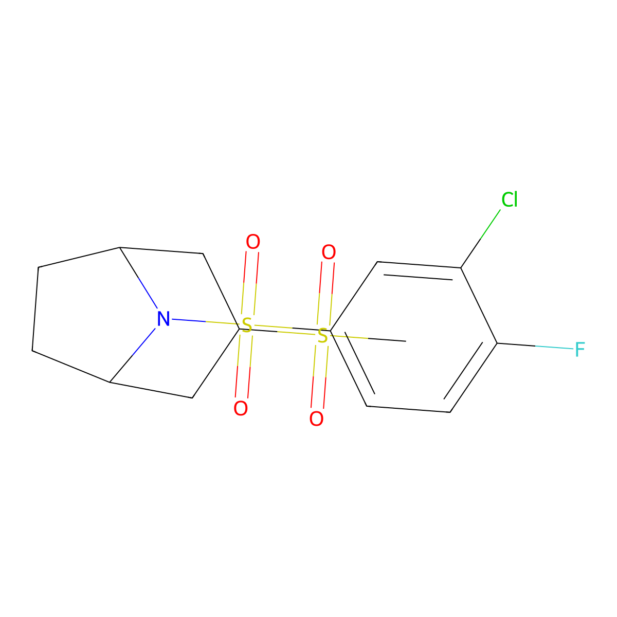 (1R,5S)-8-((3-chloro-4-fluorophenyl)sulfonyl)-3-(methylsulfonyl)-8-azabicyclo[3.2.1]octane molecular structure, CAS 1705849-78-0