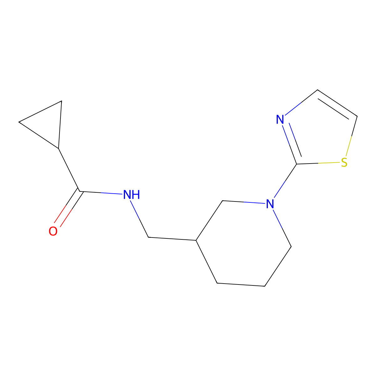 N-((1-(thiazol-2-yl)piperidin-3-yl)methyl)cyclopropanecarboxamide molecular structure, CAS 1705850-37-8