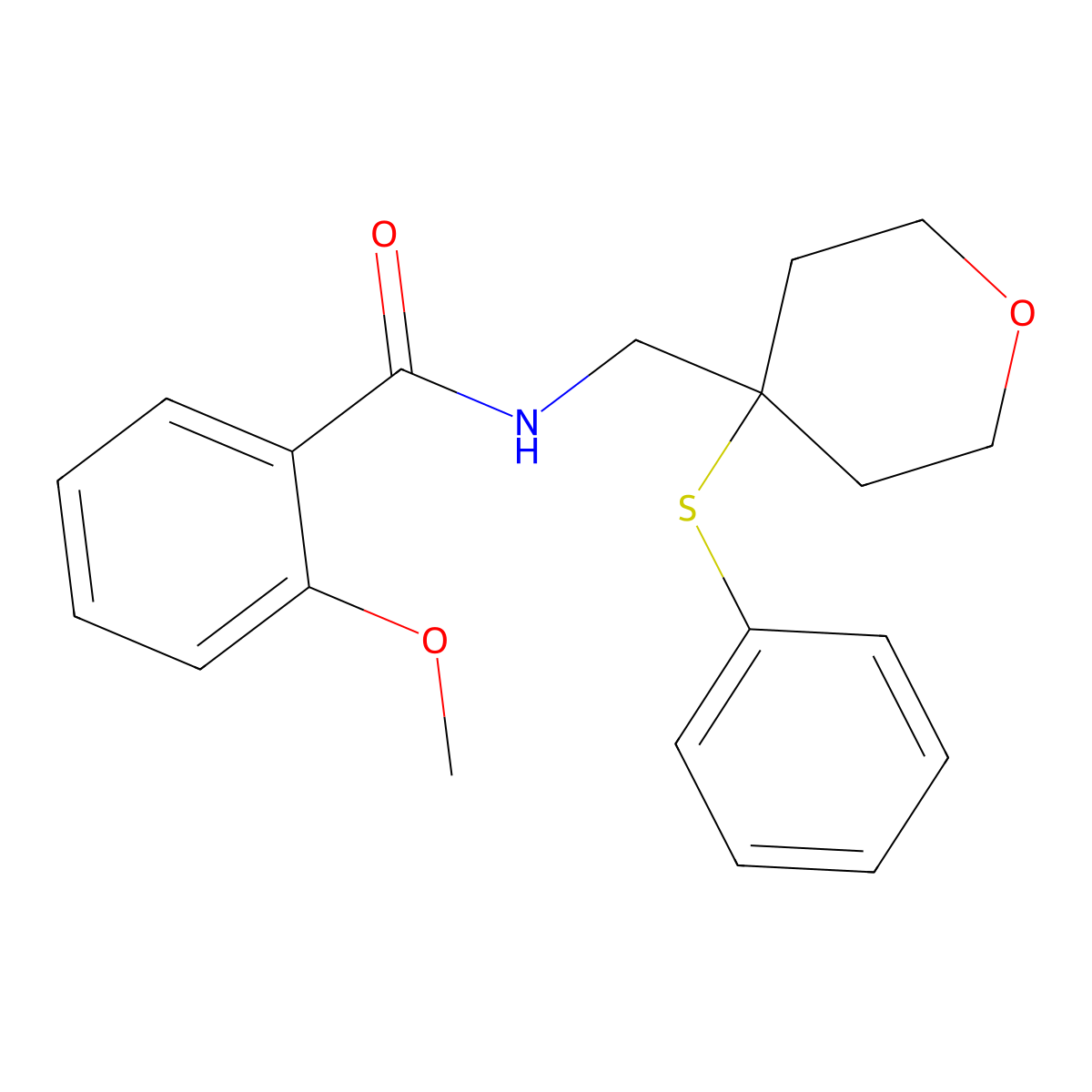 2-methoxy-N-((4-(phenylthio)tetrahydro-2H-pyran-4-yl)methyl)benzamide molecular structure, CAS 1705853-36-6