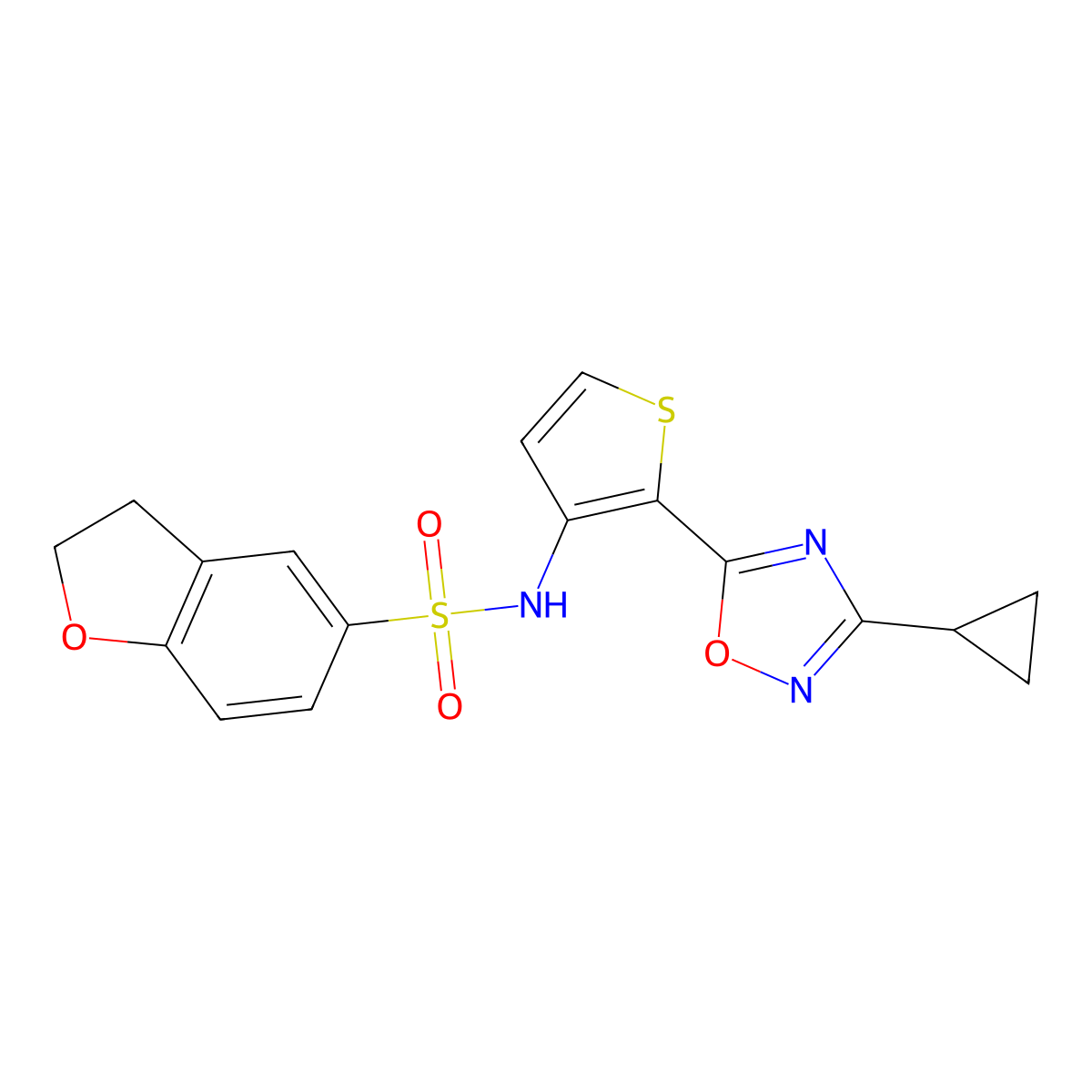 N-(2-(3-cyclopropyl-1,2,4-oxadiazol-5-yl)thiophen-3-yl)-2,3-dihydrobenzofuran-5-sulfonamide molecular structure, CAS 1705857-82-4